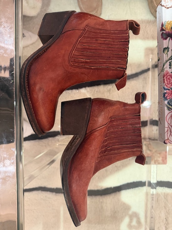 ALLSAINTS BONNIE VALLEY DISTRESSED BROWN LEATHER ANKLE WESTERN BOOT - Picture 6 of 9